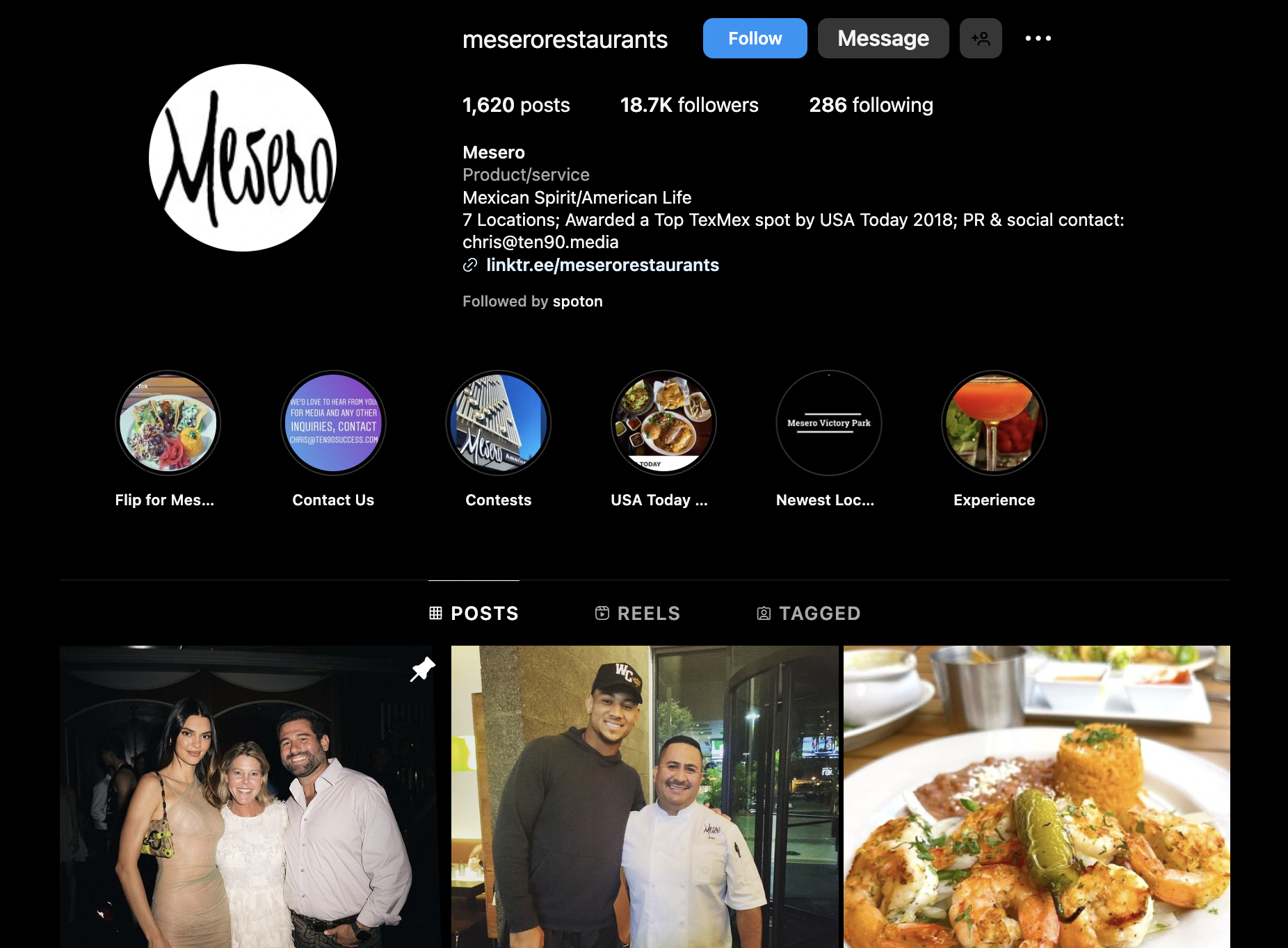 Restaurant Instagram page showcasing restaurant marketing efforts.