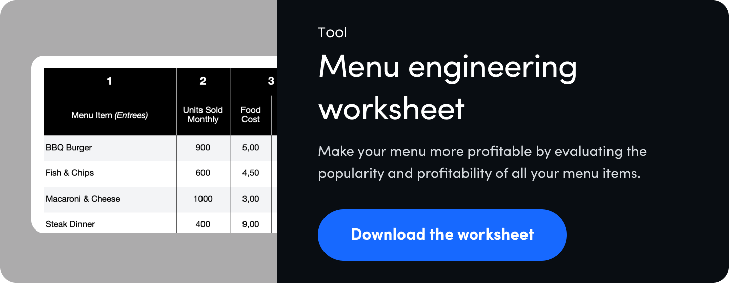 Menu engineering worksheet