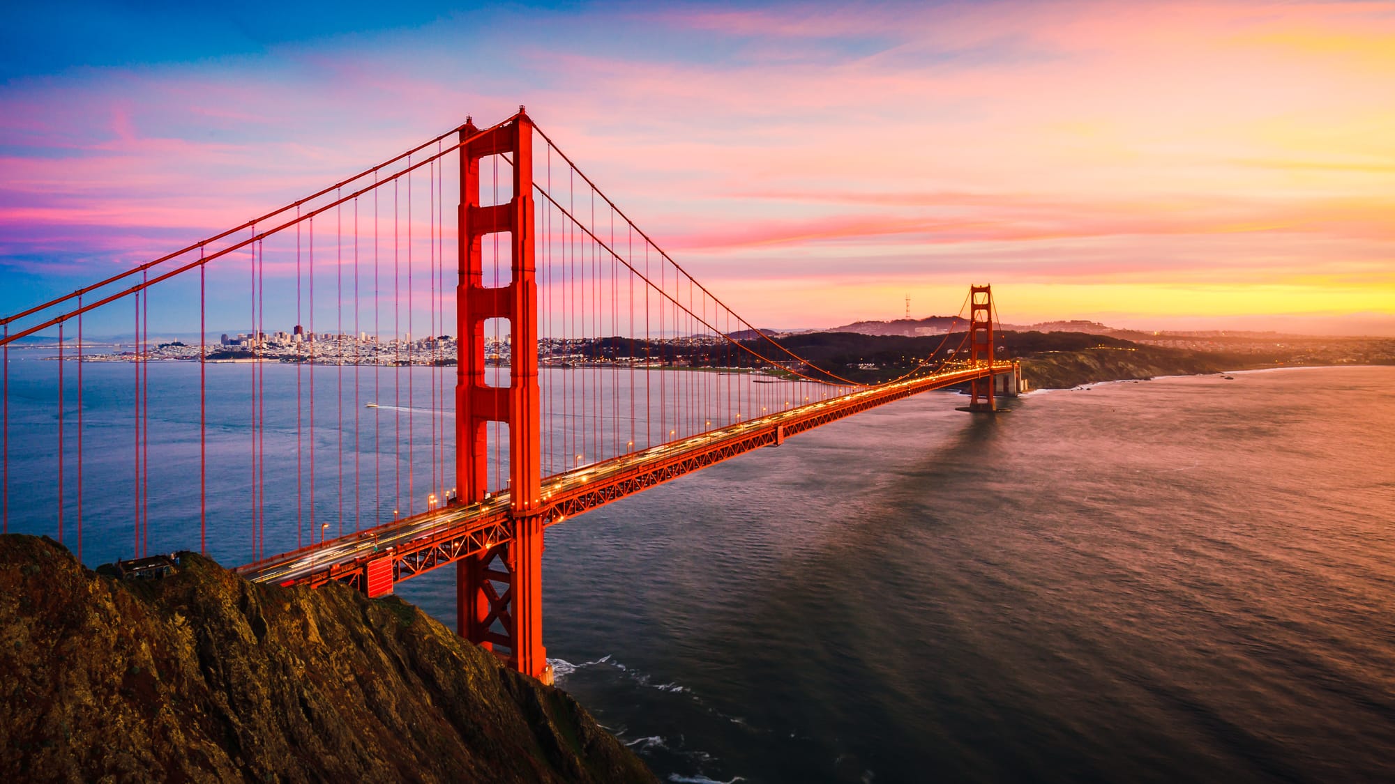 Golden Gate Bridge during sunset