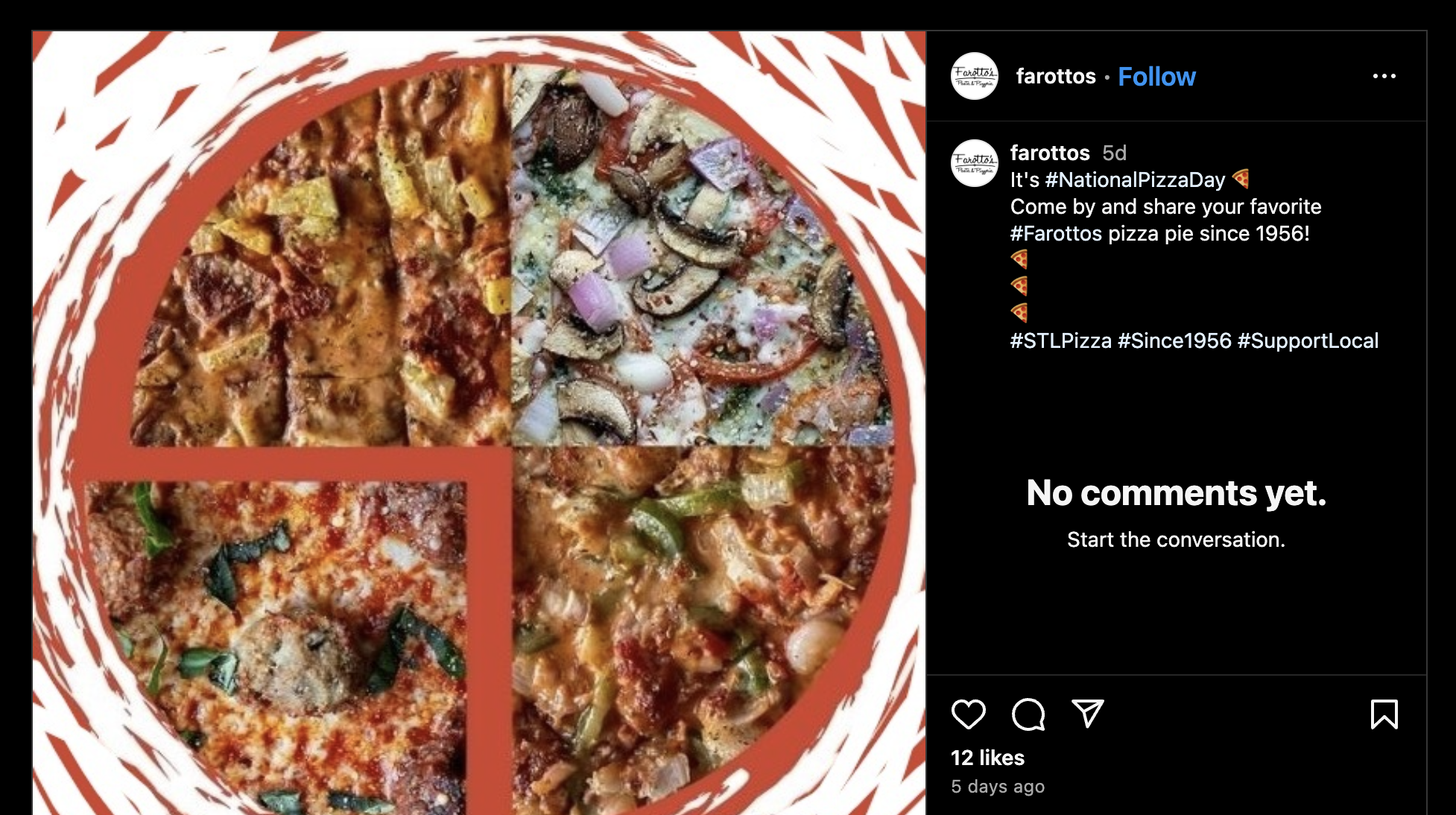 Instagram screenshot of pizza graphic from Instagram