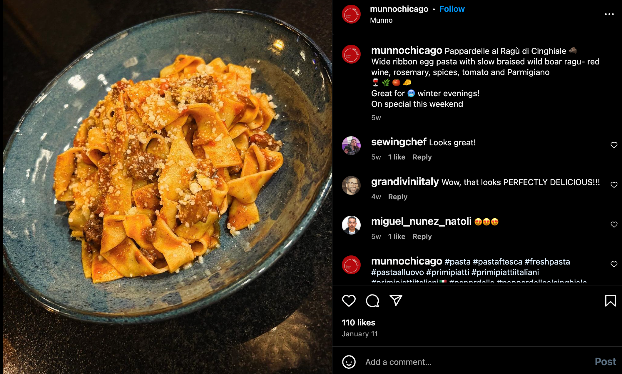Instagram of Michelin star menu winning restaurant bistro Munno Pizzera & Bistro