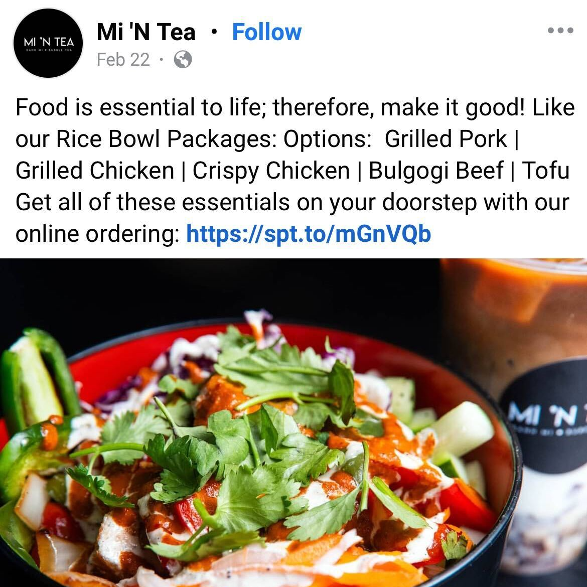 Mi 'N Tea Facebook post promoting online ordering