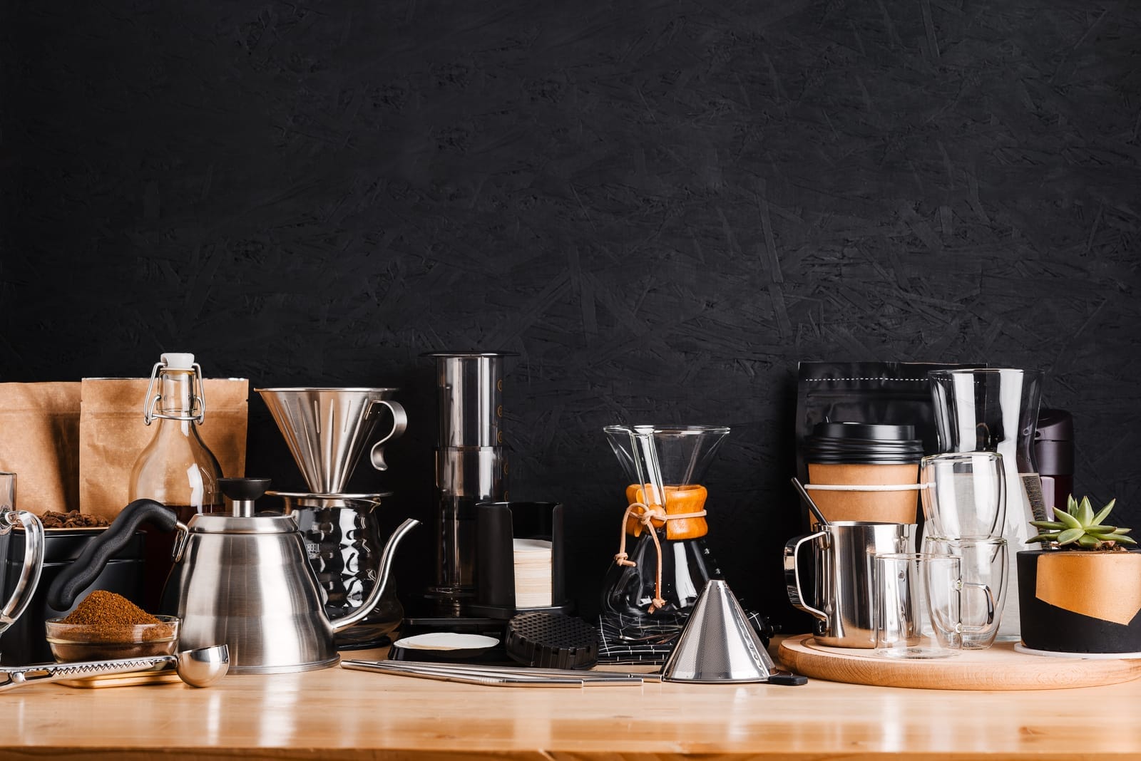 Coffee brewing equipment found in coffee shops and restaurants.