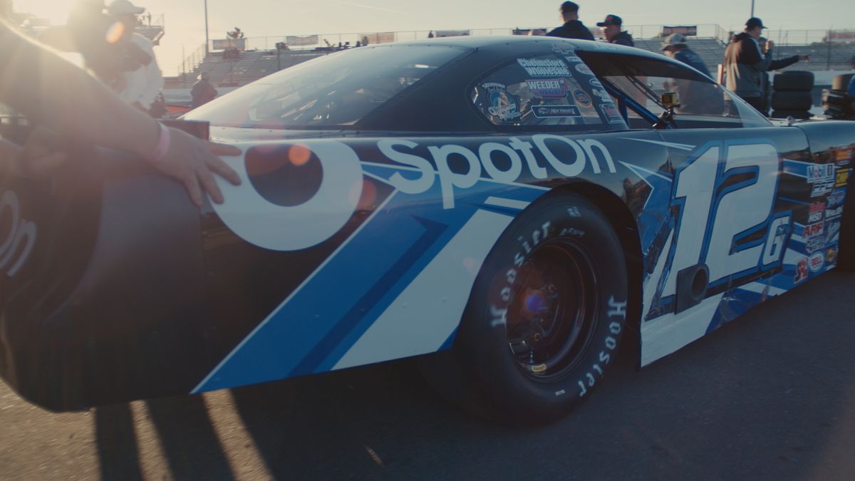 Derek Griffith in #12 Super Late Model race car, sponsored by SpotOn