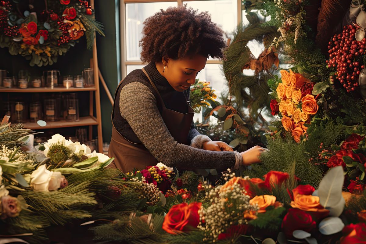 Small business owner preparing for the end-of-year holiday season.