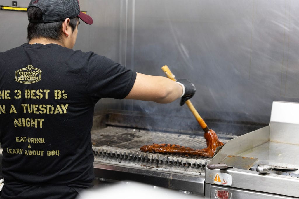 Ribs being prepared at Chicago Culinary Kitchen