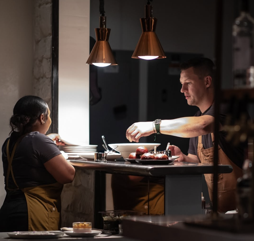 Karl Gorline, chef-owner of Avize in Atlanta, prepares a dish