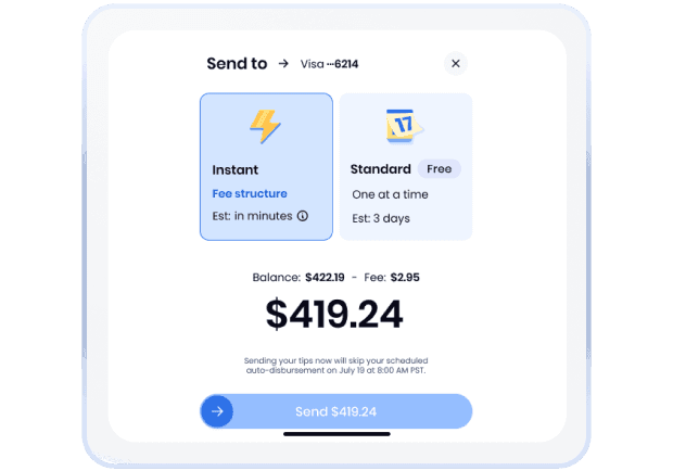 Tip transfer options on DayCheck by SpotOn