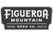 White signature with capital letters on black background "Figueroa Mountain" and below it there is underline under which is another white signature "Central Brew Co. Coast, CA"