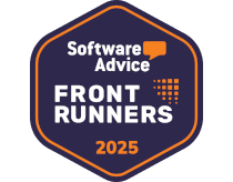 Software Advice Front Runners 2025 award badge in navy and orange