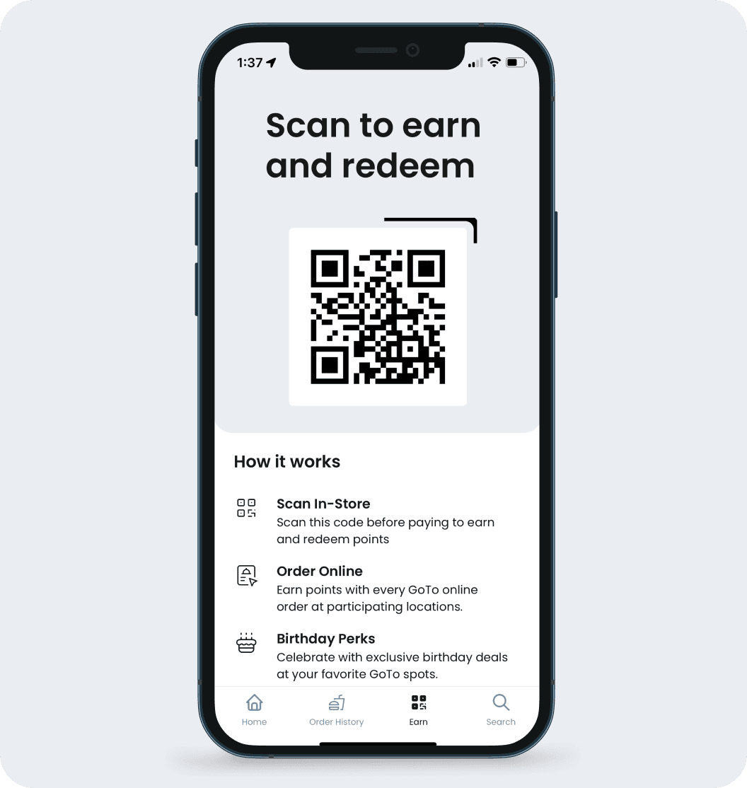 Loyalty program management interface showing reward creation with $10 discount and customer-facing deals view