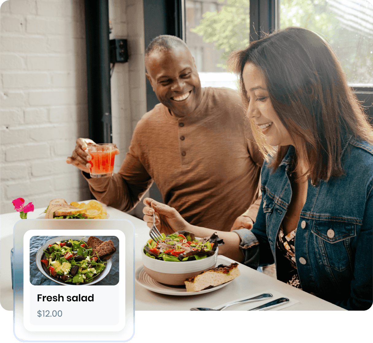 Fresh salad with assorted greens and vegetables, priced at $12.00.