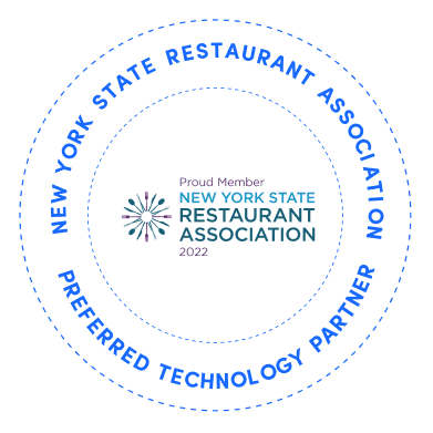 White circle representing the logo of New York State Restaurant Association Preferred Technology partner