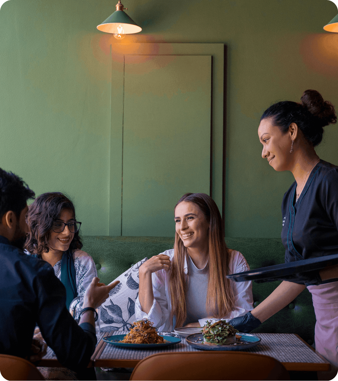 A restaurant guest responds to a post-meal survey on their phone after their reservation