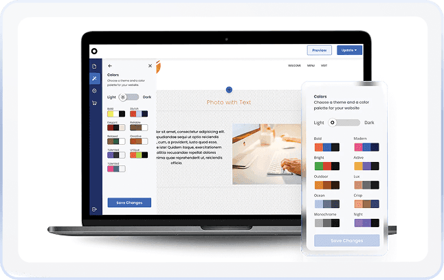 Website builder dashboard for a retail shop
