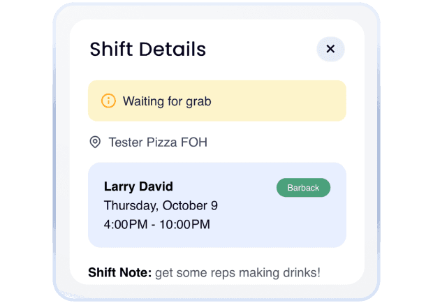 Shift pickup request on the SpotOn Teamwork app