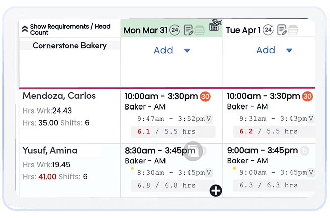 Bagel shop schedule for SpotOn Teamwork