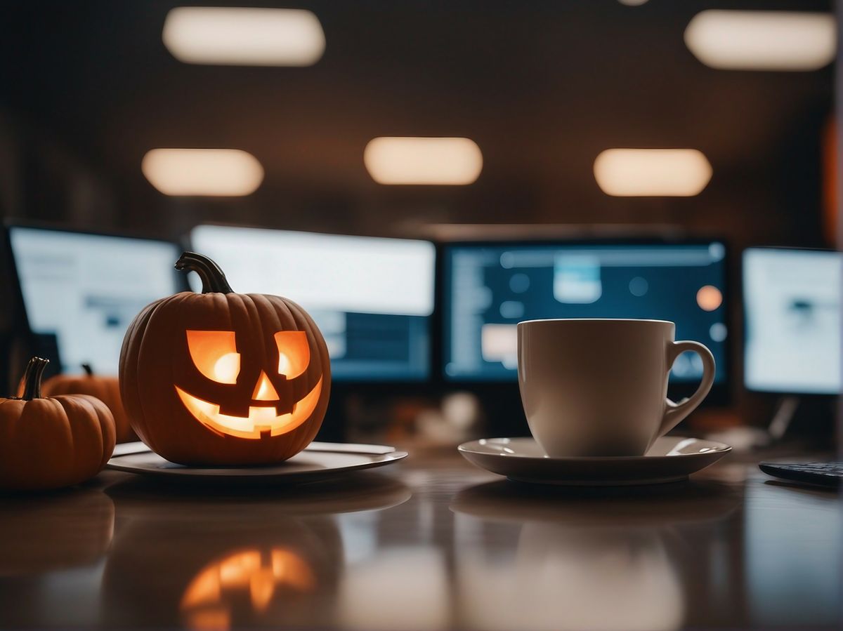 Pumpkin coffee mug for Halloween in a business or restaurant on Instagram or Facebook or Twitter.